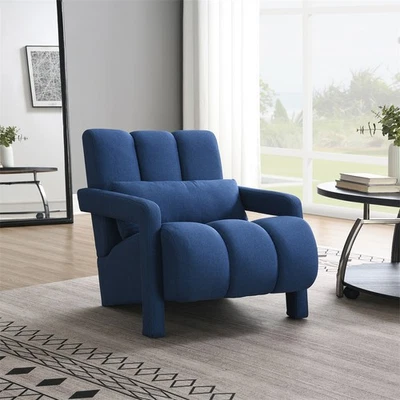 Sillón moderno silla acento para sala de estar silla lateral tapizada con almohada azul Foto 1 de 4