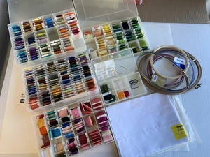 Mixed Embroidery Cross Stitch Floss Carded Thread Hoops Pillow Cases - Picture 1 of 9