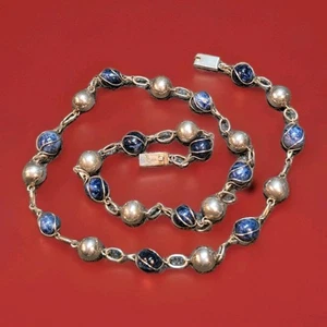 Taxco Caged Soladite Stones & Silver Balls 28ins Long Necklace 59 grams  - Picture 1 of 20