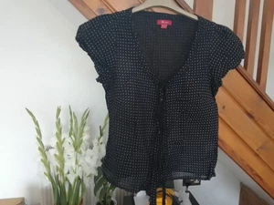 Monsoon black cotton geometric short sleeve summer blouse size 14 - Picture 1 of 8