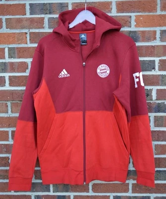 Adidas Men's Medium FC Bayern Munchen Full Zip Hoodie Warm-Up Long Sleeve Red - Image 1 of 4