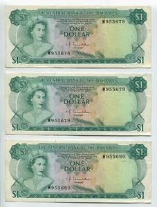 Lote de 3 billetes de 1 dólar 1974 del Banco Central de las Bahamas UNC WC209 - Imagen 1 de 2