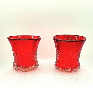 Paar Handgeblasene Kunstglas Fritte Overshot Amberina Windlicht Saftgläser - Bild 1 von 9