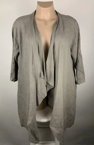 Bella Amore Italian Linen Cardigan Top Size L/XL Beige Pockets Roll 3/4 Sleeve - Picture 1 of 13