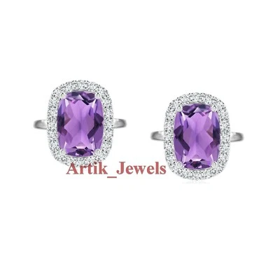 Natürlich Amethyst Edelstein Mit 14K Weißgold Vergoldet Silber Manschettenknopf - Bild 1 von 4