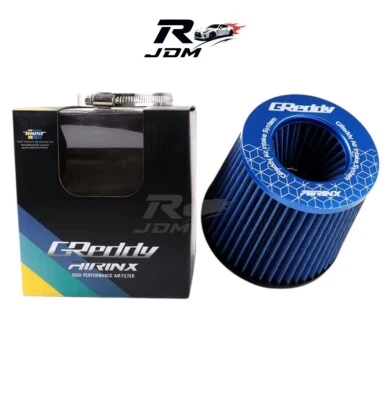 GREDDY AIRINX Blue 3" 76mm Super Power Air Filter Flow Universal Intake JDM - Image 1 of 2