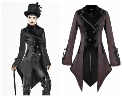 Devil Fashion Goth retrò splendido cappotto pizzo scollo a V coulisse smoking giacca lunga - Immagine 1 di 4
