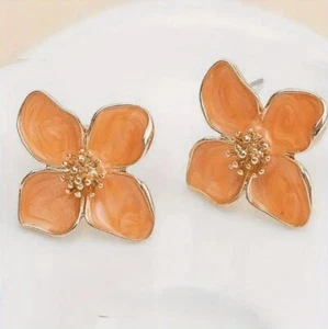 Roselle Flower 14K Gold Plated 925 Sterling Silver Stud Earrings Jewelry Gift - Picture 1 of 2