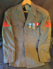 1958 USMC US Marines Dress Uniform Kersey Wool Green Jacket & Trousers 3 Medals