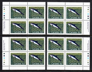 CANADA — SCOTT 1176a — 1990 PORPOISE — PERF 13.1 BLOCCHI ANGOLARI — MNH — UN $160 - Foto 1 di 1