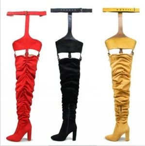 Womens Nightclub Over The Knee Thigh High Boots Stirrup Belted Block High Heels - Picture 1 of 15