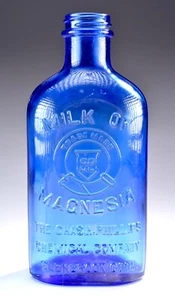 Cobalt Blue Glass Bottle PHILLIPS MILK OF MAGNESIA Vintage Antique USA Embossed - Picture 1 of 6