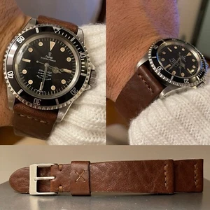 20 mm Cinturino artigianale Marrone Ruvido Scuro Cuciture Marroni per orologio - Imagen 1 de 8