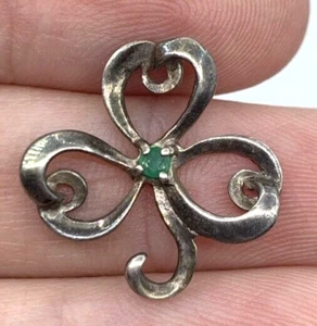 Sterling Silver Emerald 3 Leaf Clover Pendant Necklace FM81 Franklin Mint - Picture 1 of 4