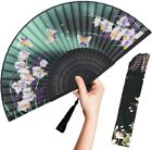 OMyTea Folding Hand Fan for Women - Foldable Chinese Japanese Orchid-Green