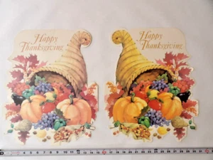 Zucche Cornucopia vintage AGC Happy Thanksgiving ritagliate autunno 18 x 15 - Foto 1 di 5