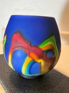 Vintage Azerbaijan Glassware Art Vase Cobalt Blue 7" tall 7" across - Picture 1 of 13