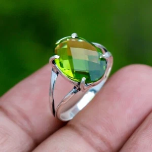 Amazing Faceted Peridot Gemstone Handmade Solid 925 Sterling Silver AK-10"8 - Picture 1 of 14