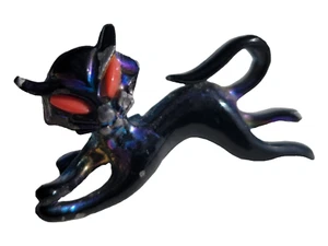 Irgendwie verrückte Vintage psychedelische irisierte Katze Brosche lila grün rote Augen - Bild 1 von 6