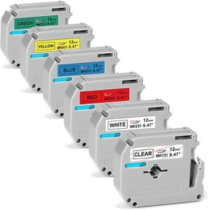 6PK M-K131 M-K231 M231 For Brother P-Touch 12mm Label Tape PT-55 PT-85 PT-70 - Picture 1 of 9