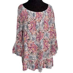 Spense Blouse Shirt Tunic Top Women Plus Size 1X Boho 70s Colorful Paisley Retro - Picture 1 of 12