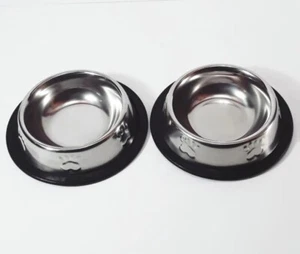 2 Pk Stainless Steel Food Water Puppy Bowl Cat Dish Pet NON TIP 6 Oz - Picture 1 of 7