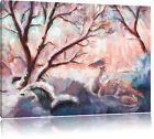 Drache im schneebedeckten Wald Kunst Pinsel Effekt Leinwandbild Wanddeko Kunstdr