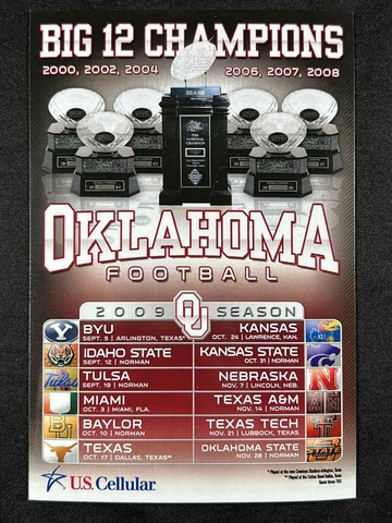 2009 Oklahoma Sooners Football Schedule Magnet 4x6 Cover