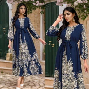 Abaya Women Muslim Maxi Dress Islamic Long Robes Vintage Kaftan Ramadan Gown New - Picture 1 of 14