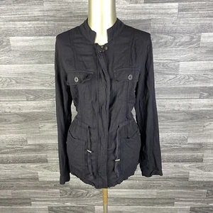 MAURICES Full Zip Up Front Pockets Tie Waist Black Utility Jacket Women's Size S - Picture 1 of 12