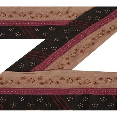 Санскрити винтажный сари границы вручную вышитый 1 ярд индийская отделка Zardozibeige кружева - Изображение 1 из 4
