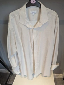 Mens Long Sleeve Dress Shirt 18" Collar White Brown Navy Taylor And Wright - Picture 1 of 5