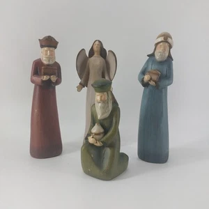 Woodland Nativity three wise men wooden-llike with Angel 4 piece set Christmas - Picture 1 of 12