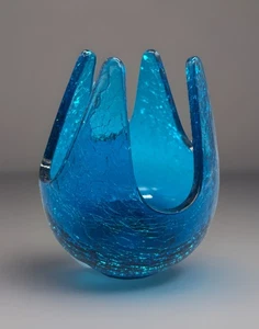 MCM Viking Epic No 7019 Bluenique Patio Light Crackle Glass Votive Candle Holder - Picture 1 of 8