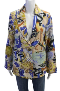 Las Surenas Womens Floral One Button Long Sleeve Lined Blazer Multicolor Size M - Picture 1 of 7