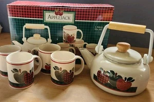 New Vintage Applejack Ingleman Designs 5 Piece Tea Set Apple Plaid Gingham - Picture 1 of 12