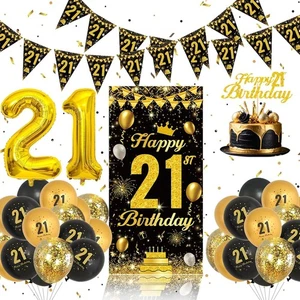 Set Decorazioni Compleanno 21pz - Palloncini Compleanno Nero e Oro, 21° Compleanno - Foto 1 di 13