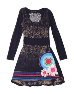 DESIGUAL Womens Graphic A-Line Dress UK 8 Small Navy Blue Floral AH02 - Picture 1 of 4