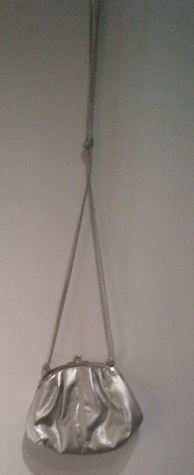 Silberne kleine Beuteltasche/Abendtasche mit schmalem Riemen NEU - Bild 1 von 1