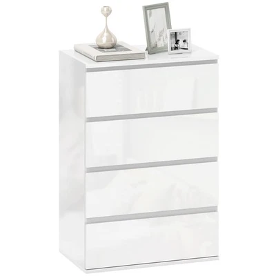 HOMCOM Bedroom Chest of Drawers, High Gloss 4 Drawers Dresser, White - Image 1 of 4
