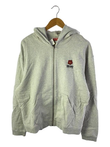Felpa con cappuccio zip KENZO Boke stemma fiori XL cotone bianco usata