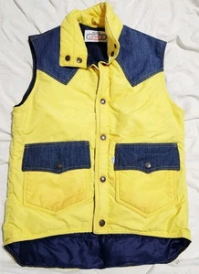 Chaleco de plumón True Vintage Levi's SKI pequeño de nailon amarillo denim años 70 raro - Imagen 1 de 9