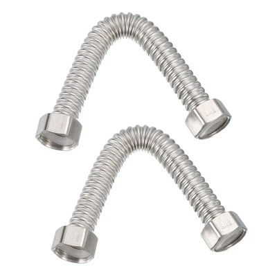 2Pcs G1/2 x 7.87 Inch Flexible Stainless Steel Corrugated Water Heater Hose - Image 1 of 4