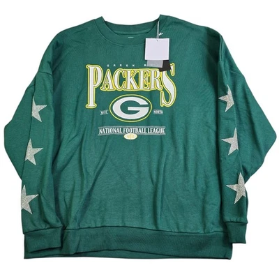 Gameday Couture Green Bay Packers Sweatshirt Womens Green Bling Stars Oversized - Image 1 of 4