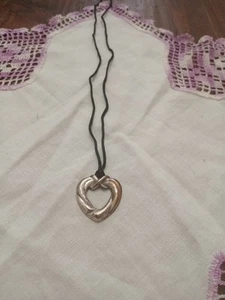 Vintage Avon Sterling Silver HEART  Pendant Black SILK Cord Necklace w/Box - Picture 1 of 8