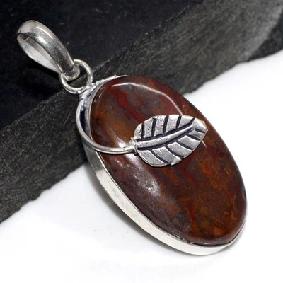 Leaf Seam Agate 925 Silver Plated Handmade Pendant 2" Gifts For Women GW - Image 1 of 3