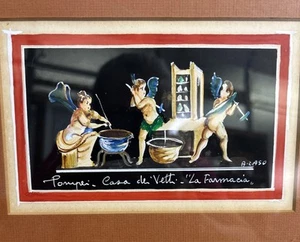 Pintura Gouache A.Caso firmada Pompeya Casa de Vetti-Querubines “La Farmacia” - Imagen 1 de 6
