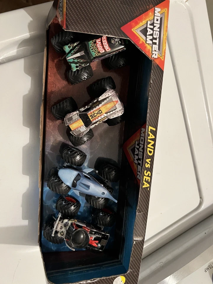 4 Pack Monster Jam Land vs. Sea Monster Trucks 1:64 Scale, Kids Toys for Kids - Image 1 of 4