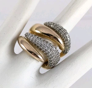 Anillo Bronce MILOR ITALIA Tono Dorado Onda Ancha Pavé Circonita Circonita Talla 5 - Imagen 1 de 9