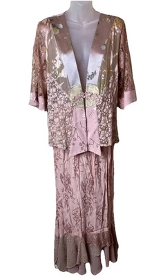 SPENCER ALEXIS 2PC Pink Boho MAXI  DRESS Medium Top, Size 6 Shirt Kimono Lace - Image 1 of 4
